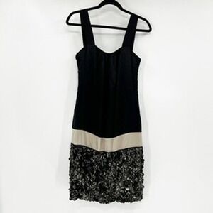Lavender Label Vera Wang Black Beaded Sequin‎ Flapper Dress Party Evening Size 4